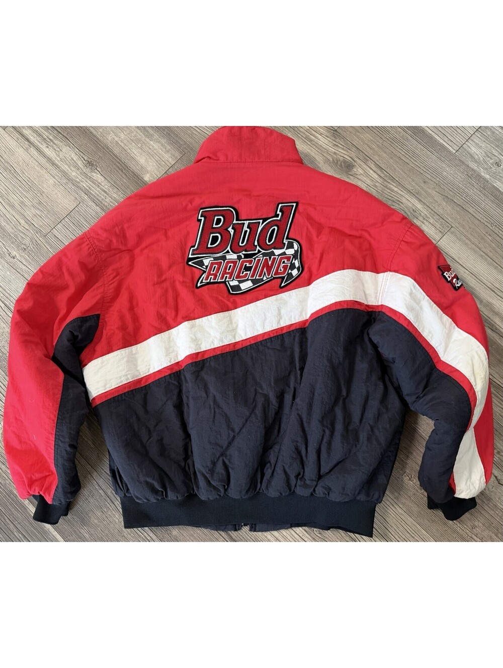 Vintage Budweiser Racing Team Embroidered Racing Jacket Made In USA Sz XL